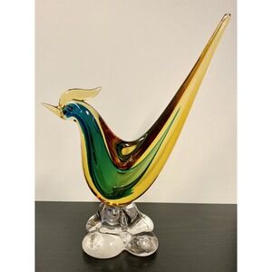 VINTAGE MURANO GLASS Flavio Poli SOMMERSO PHEASANT BIRD FIGURINE Circa '60